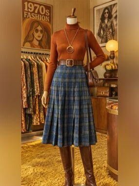 Vintage 1970’s Pendleton 100% Virgin Wool Pleated Midi Skirt